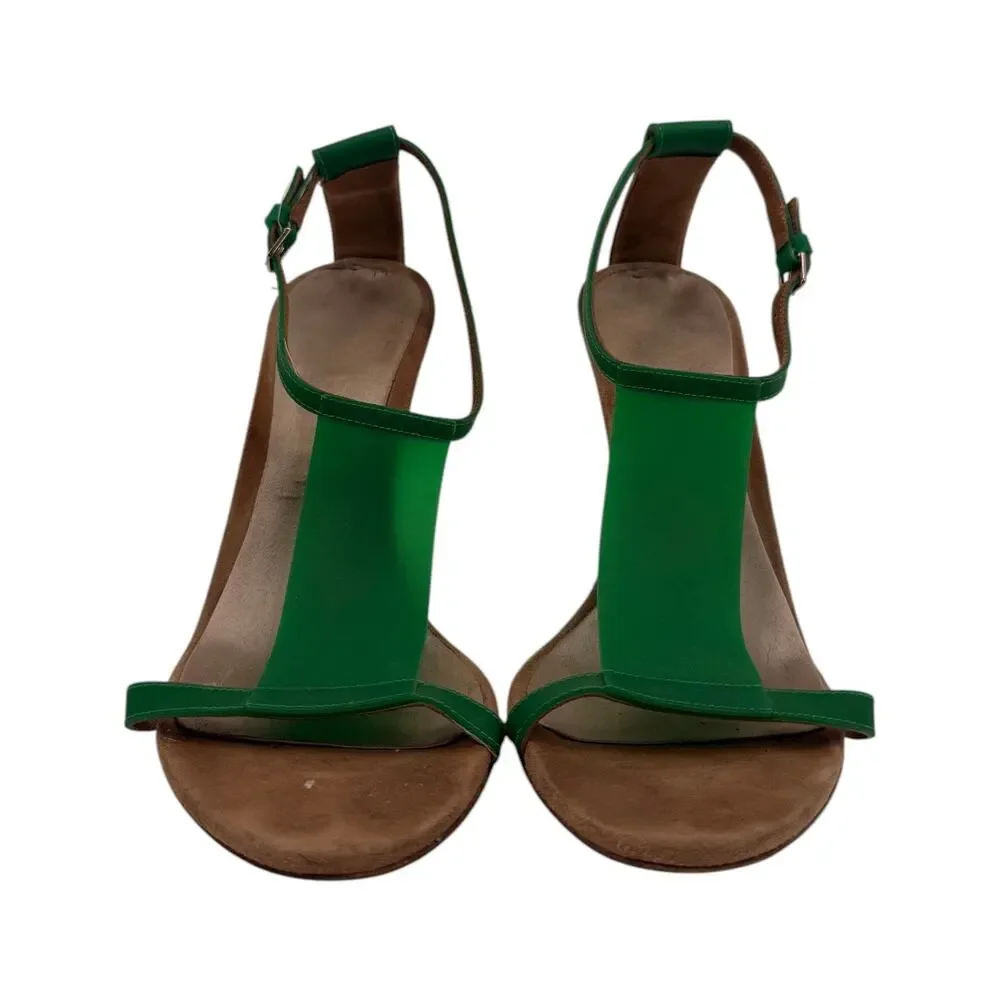 Burberry Leather Vinyl Prorsum Taylor T-Strap Sandals Green Women's Size 38.5